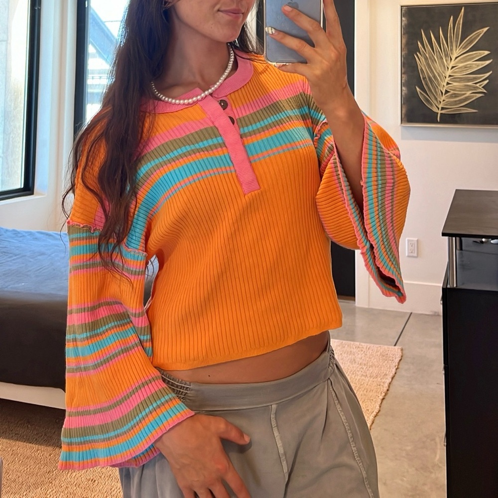 Urban Outfitters Orange and Blue Oversized Polo Blouse